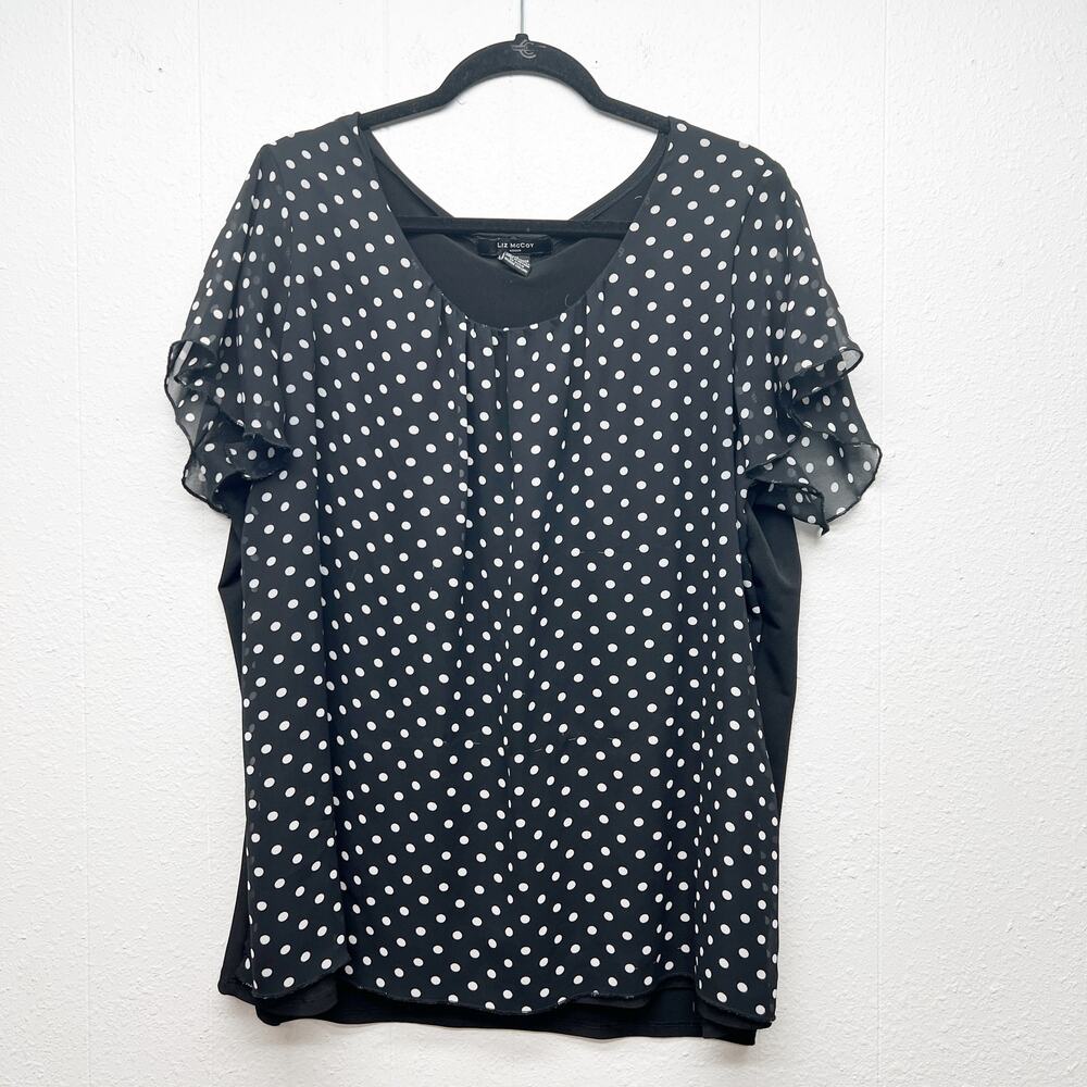 Liz McCoy Polka Dot Mesh Womens Top 3X Career Work Office Party Evening Dressy